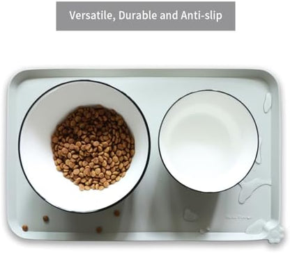 Hoki Found Silicone Pet Food Tray - High-Lips Dog Cat Bowl Mats - Waterproof Dog Cat Food Mats - Battleship - Image 4