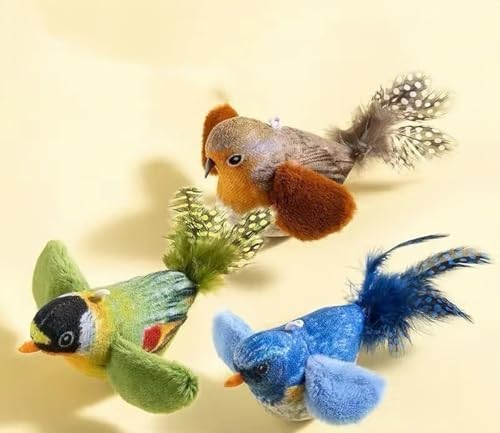 Cat Bird Toy Real Feather Catnip Squeaky Teaser Hanging Bird Toy(Brown) - Image 2