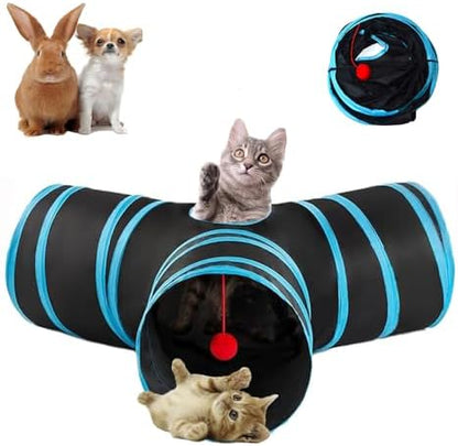 3-Way Collapsible Cat Tunnel Tube Toy Black Blue by Mabaytir