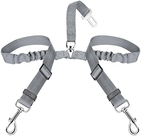 SlowTon Double Dog Seat Belt for Car with Elastic Bungee Buffer, Adjustable by SlowTon