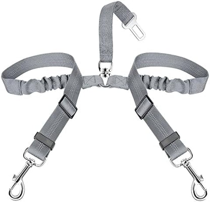 SlowTon Double Dog Seat Belt for Car with Elastic Bungee Buffer, Adjustable by SlowTon