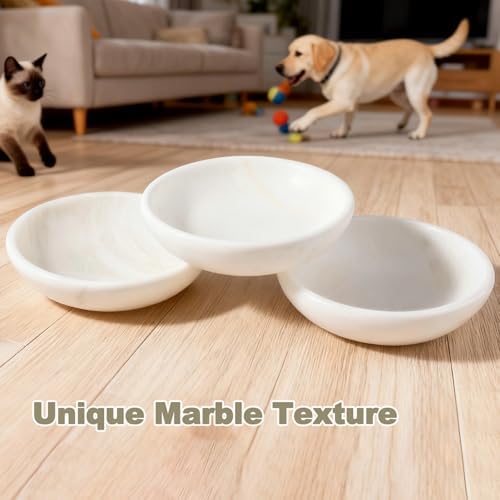 White Cat Bowl, Marble Food and Water Bowl for Cat and Small Dog, Heavyweight 1.5lb Non-Tip Pet Food Dish with Slip-Proof Pad, Premium Stone Feeder for Elegant Home Decor - Image 2
