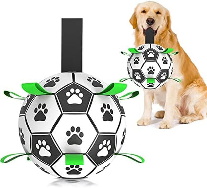 Amasiver Dog Soccer Ball Toys, 8'' World Cup Dog Soccer Ball with Straps, Dogs Birthday Gifts, Water Toy, Herding Ball, Durable Balls for Large Medium Pet, Outdoor Dog Toy (8 Inch-Large) by Amasiver