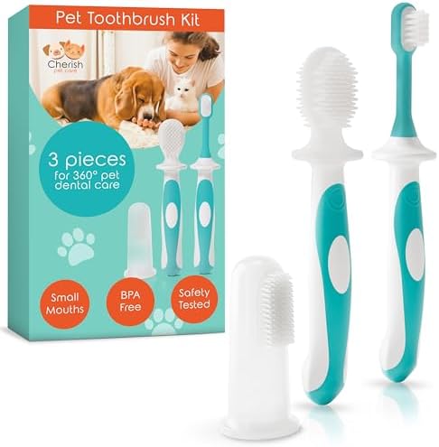 Cherish Pet Care Dog Teeth Cleaning Kit - 3pcs: Finger Toothbrush, Double-Sided Toothbrush, Fresh Breath & Plaque Removal by CherishBabyCare