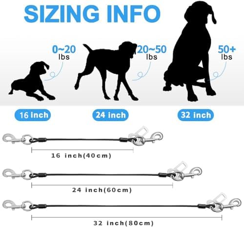 Dog Seat Belt Harness for Car,2pcs Dog Seatbelt of Coated Wire Leash Safety Restraint,No Chew Tether Cable Vehicle Dogs Accessories,Double Clips & Latch (2 Pack Red+Blue, 32 inch/80 CM) - Image 5