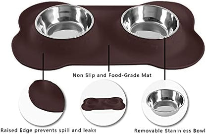 Hubulk Pet Dog Bowls 2 Stainless Steel Dog Bowl with No Spill Non-Skid Silicone Mat + Pet Food Scoop Water and Food Feeder Bowls for Feeding Small Medium Large Dogs Cats Puppies (Medium, Chocolate) - Image 3
