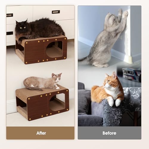 EHEYCIGA Cardboard Cat Scratcher House, 20-Inch Cat Scratch pad, Dark Brown - Image 3