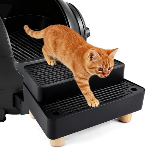 Adjustable Litter Box Step, Cat Litter Box Ramp/Catcher with Wooden Feet by Himake