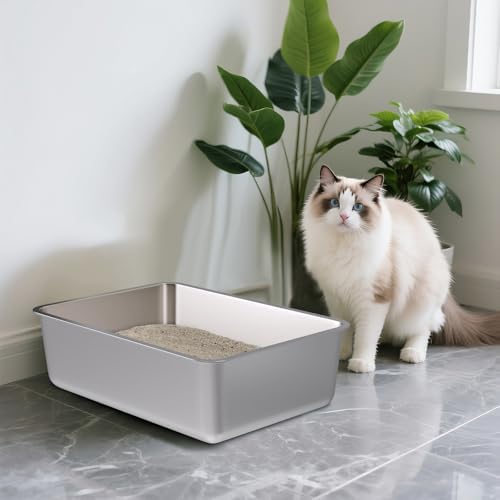 Stainless Steel Litter Box, 20"x14"x6" Large Metal Cat Litter Box - Image 7