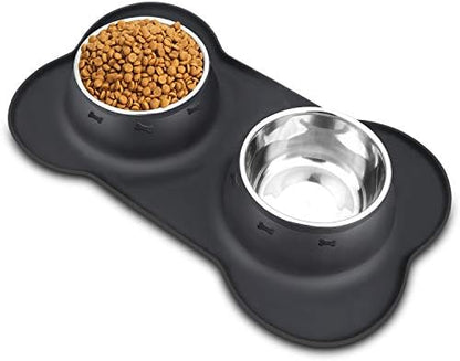 AsFrost Dog Food Bowls Stainless Steel Pet Bowls & Dog Water Bowls No Spill Non Skid, Feeding Bowls with Dog Bowls Silicone Mat for Small Medium Large Size Dogs, Cat Pet Dog Dishes Set, Black, 3 Cup by AsFrost
