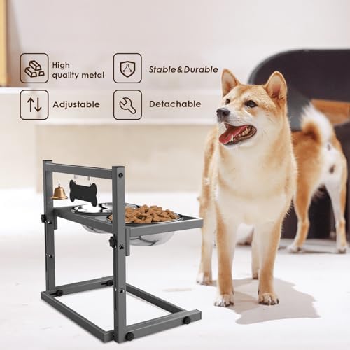 SHAINFUN Elevated Dog Bowls - Raised Stand with 2 Stainless Steel Bowls, Adjustable Height Feeder for Small and Medium Dogs, Puppies, Cats - Grey - Image 3