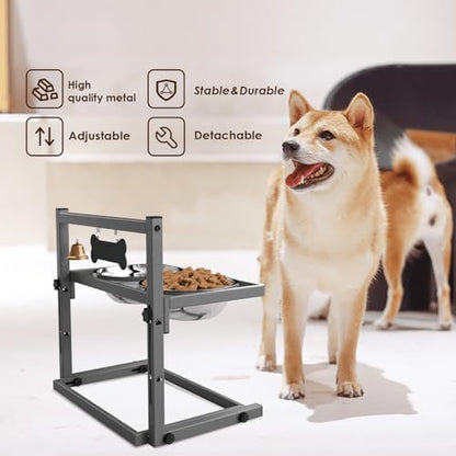 SHAINFUN Elevated Dog Bowls - Raised Stand with 2 Stainless Steel Bowls, Adjustable Height Feeder for Small and Medium Dogs, Puppies, Cats - Grey - Image 3
