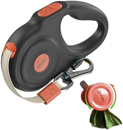 Retractable Dog Leash 16FT for Small & Medium Dogs, Sturdy Heavy-Duty Nylon Tape with Secure Locking Carabiner & Poop Bag Holder, Smooth One-Hand Control, Anti-Slip Handle, Tangle-Free Design (Black) by 3DOEXTECHSTYLE%E2%80%8B