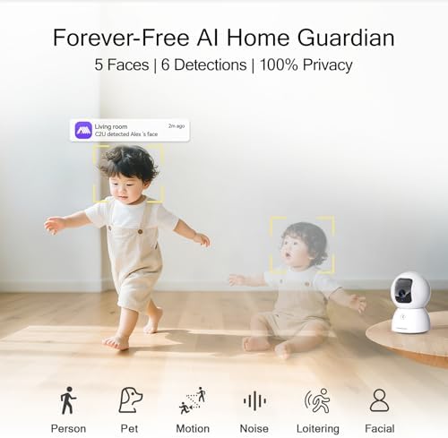 5G Security Camera Indoor 2-Pack, No-Monthly-Fee AI Tracking Facial Recognition, 3K Pet/Dog Camera with Speaker/Phone App, PTZ WiFi Baby Monitor Cameras for Home Security, 0-Glow Night Vision - Image 5