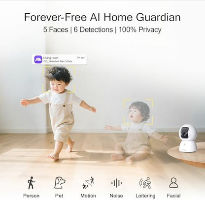 5G Security Camera Indoor 2-Pack, No-Monthly-Fee AI Tracking Facial Recognition, 3K Pet/Dog Camera with Speaker/Phone App, PTZ WiFi Baby Monitor Cameras for Home Security, 0-Glow Night Vision - Image 5