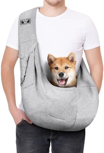 Dog Sling Carrier with Padded Strap, Reversible Pet Carrier for Cat Dogs, Hands Free Puppy Sling with Pocket, Dog Carriers for Small Dogs Cats, Cat Purse Bag Outdoor Travel Safety Harness by AUYAO