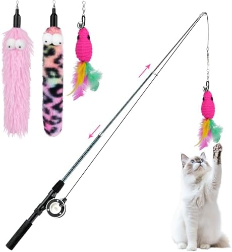 Pawaboo Cat Teaser Wand Toys, Cat Fishing Pole Toy with 3 PCS Feathers by Pawaboo