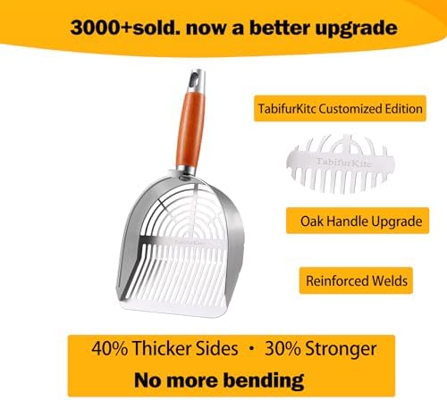 Custom 40% Thicker Side Edges 304 Stainless Steel Metal Cat Litter Scoop with Holder Stand Small Broom & Dustpan - Durable, Anti-Break Handle - Image 3