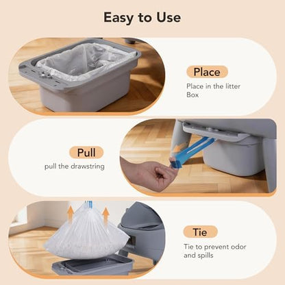 Thereye Cat Litter Box Liner - 60PCS Heavy Duty Drawstring Trash Bags for Thereye ER-SC08 Automatic Self-Cleaning Boxes, Extra Thick Leakproof, 3 Rolls (20 Bags/Roll) - Image 5