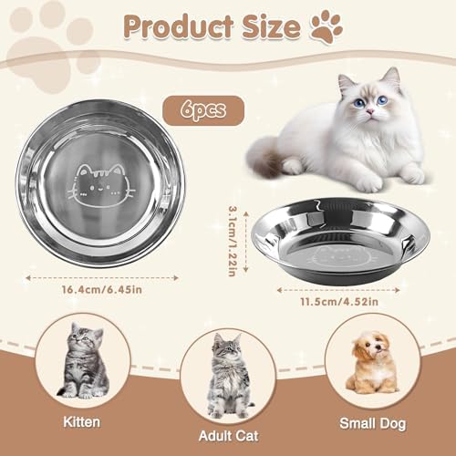 6Pcs Stainless Steel Cat Bowls, Cat Food Bowls, Cat Dishes Whisker Friendly - Image 2