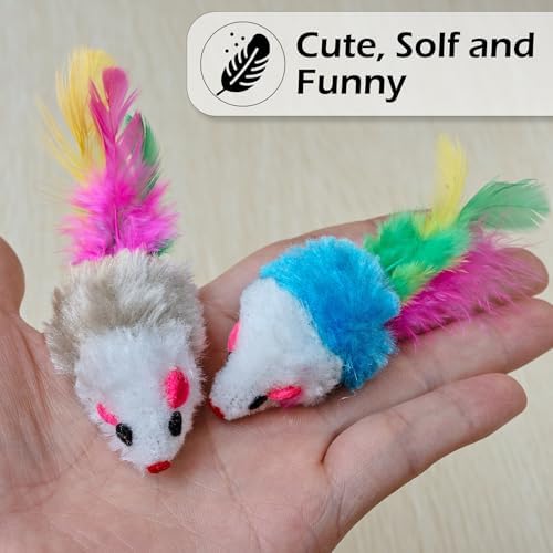 60 PCS Furry Cat Toys Squeak Mouse Rattle Mice Cat Catcher Pet Toys with Feather Tails (Random Color) - Image 5