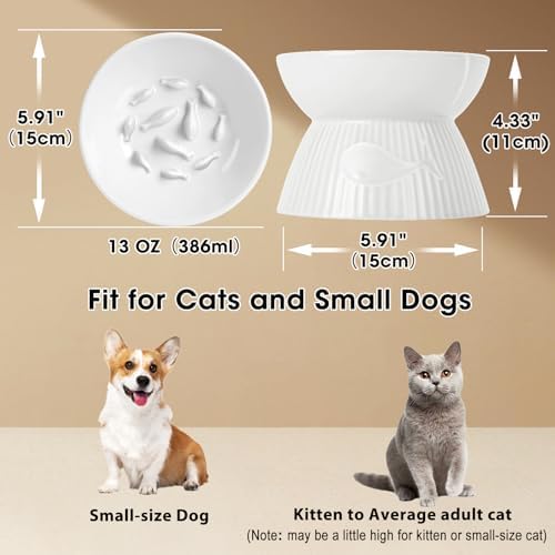 Raised Cat Slow Feeder, Ceramic Slow Feeder Cat Bowl, Upgraded Ridges to Prevent Vomiting and Indigestion, No Spill High Edge for Dry/Wet Food, Heavy and Stable, Easy to Clean Pet Bowls - Image 3