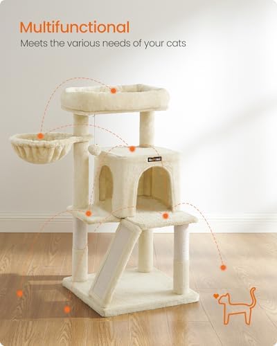 Feandrea Cat Tree, 37.8-Inch Tall Cat Tower, Multi-Level Condo, Beige - Image 3