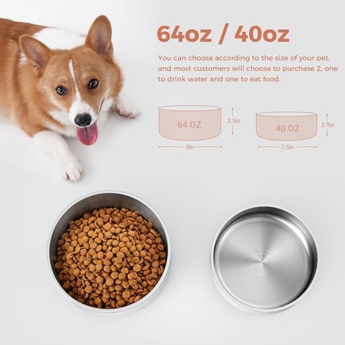 WENBOKMIN Dog Bowl, Stainless Steel Food and Water Bowl, 40oz, White | Non Slip Quiet Bottom, Easy to Clean, Dishwasher Safe - Image 2