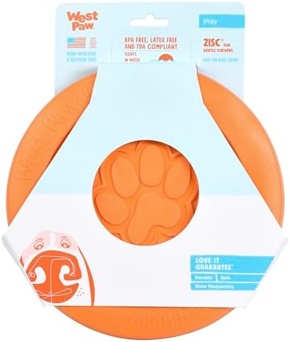 West Paw Zogoflex Zisc Dog Flying Disc, High Flying Aerodynamic Disc for Dogs Puppy – Lightweight, Floatable Disc for Fetch, Tug of War, Catch, Play – Doubles as Food/Water Bowl, Large 8.5", Tangerine - Image 2