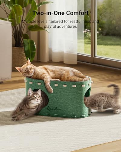 DownyPaws Cat House for Indoor Cats, Cube Castle Cat Bed Cave, Forest - Image 2