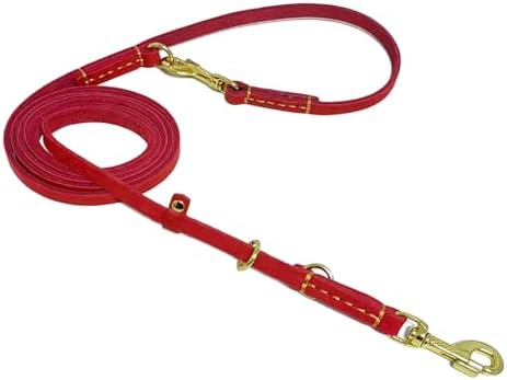 LWBMG Multi Function Leather Dog Leash - 8ft Genuine Leather Hands Free Double Ended Dog Training Leash for Small to Large Dogs - Red by LWBMG