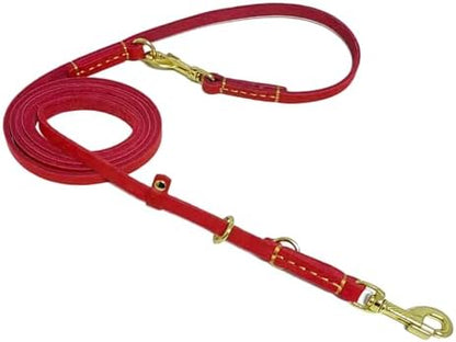 LWBMG Multi Function Leather Dog Leash - 8ft Genuine Leather Hands Free Double Ended Dog Training Leash for Small to Large Dogs - Red by LWBMG