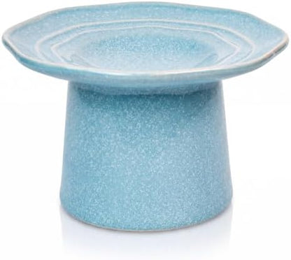 Shallow Wide 6" Elevated Cat Bowls Ceramic Raised Cat Food Dish, Anti Vomiting, Protect Cat's Spine, Pale Turquoise by Careforyourbelovedfurbaby