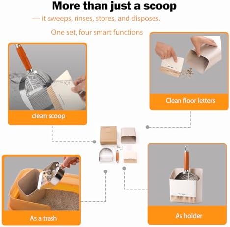 Custom 40% Thicker Side Edges 304 Stainless Steel Metal Cat Litter Scoop with Holder Stand Small Broom & Dustpan - Durable, Anti-Break Handle - Image 6