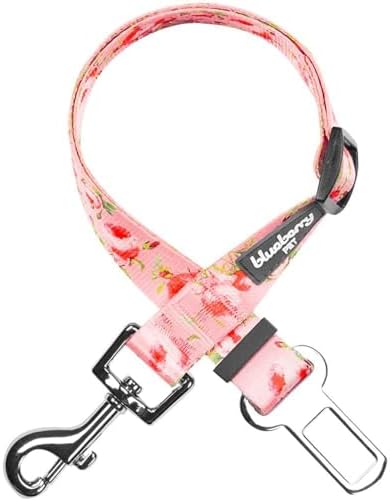 Blueberry Pet 8 Patterns Spring Scent Inspired Floral Rose Baby Pink Adjustable Dog Seat Belt Tether for Dogs Cats, Durable Safety Car Vehicle Seatbelts Leads Use with Harness by BlueberryPet