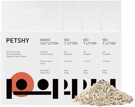 Mixed Cat Litter, Tofu & Bentonite Blend, Instant Clumping & Flushable, Low Dust, Superior Odor Control, Low Tracking, Lightly Scented Litter for Multi-Cat Homes, 22lb (5.5lb x 4) by Petshy