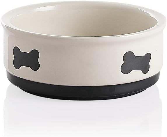 Sweejar Ceramic Dog Bowls with Bone Pattern, Dog Food Dish for Small Dogs, Porcelain Pet Bowl for Water 16 Fl Oz (Beige)