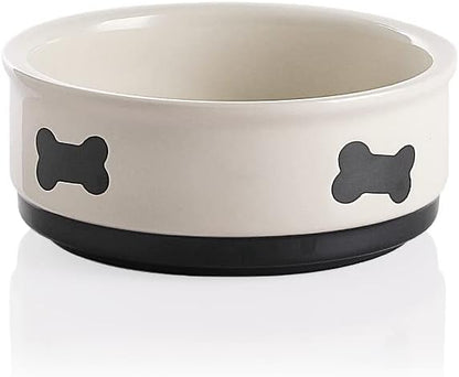 Sweejar Ceramic Dog Bowls with Bone Pattern, Dog Food Dish for Small Dogs, Porcelain Pet Bowl for Water 16 Fl Oz (Beige)
