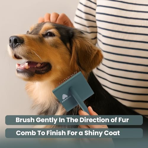 Self- Cleaning Slicker Brush for Dogs Suitable for Short & Long Haired Dogs and Effective Deshedding for Pet Grooming, Undercoat Removal, Tangle-Free Fur (Green Brush + Comb) - Image 6