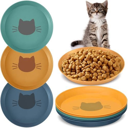 Gerrii 6 Pieces Shallow Cat Food Dish Food Bowls Wet Feeding Bowls Wide and Small Plate for Kittens and Short Legged Cat, 6 Inch Wheat Straw(Cute Style) by Gerrii