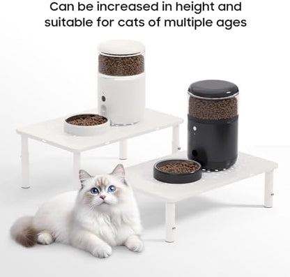 W‌SOWX Adjustable Automatic Cat Feeder Stand, Elevated Cat Food Stand,White - Image 3