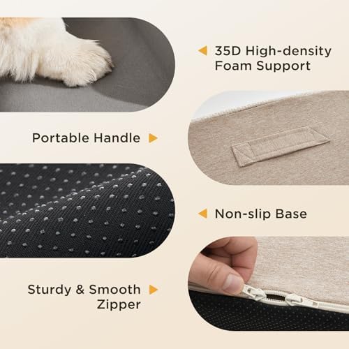Joydeco Dog Stairs for Bed 17.1" H, 3-Step Pet Steps for Small Dogs and Cats, Dog Steps for High Bed, Non-Slip Balanced Ramp Indoor Pet Stairs, Beige - Image 3