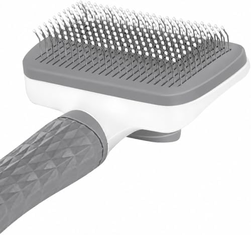 Generic Pet Grooming Brush, Gray - Self Cleaning Dematting Comb for Cats and Dogs, Bristles with Massage Particles, Ergonomic Handle Design, Easy to Use, for Long or Short Hair Breeds, Stainless Steel - Image 2