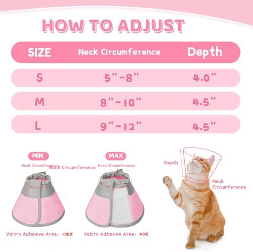 Cat Cone Collar Soft to Stop Licking, Adjustable, Foldable Lightweight Kitten Cones After Surgery Recovery for Cats & Kittens, Cat Cone Alternative, Easy Eating (Solid Pink, S) - Image 4