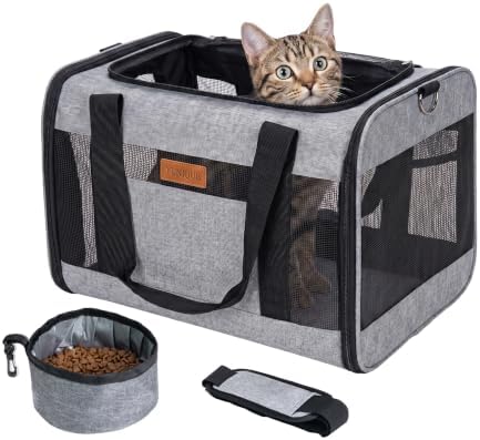 YUNIQUE Soft-Sided Cat & Dog Carrier for Pets Up to 15 Lbs, Airline Approved Collapsible Travel Puppy Carrier with Lightweight Fabric Design (Grey) by YUNIQUE