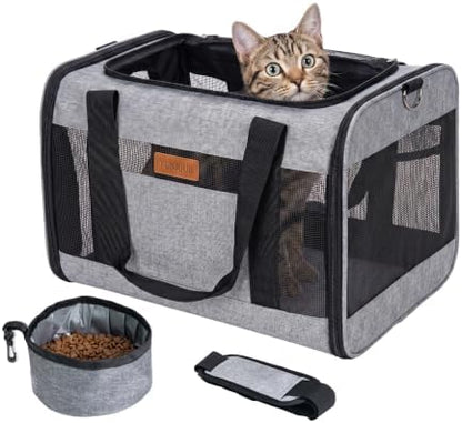 YUNIQUE Soft-Sided Cat & Dog Carrier for Pets Up to 15 Lbs, Airline Approved Collapsible Travel Puppy Carrier with Lightweight Fabric Design (Grey) by YUNIQUE