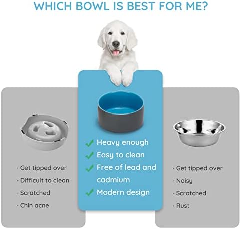 SPUNKYJUNKY 28.7OZ Ceramic Dog and Cat Bowl, Modern Cute Weighted Food Water Bowl for Replace Blue-Grey (1 Pack) - Image 4