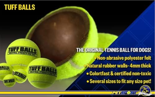 PetSport 2 Pack of Knotted Rope Tug Dog Toys with 2.5-Inch Tuff Tennis Balls, 14 Inch