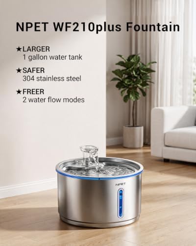 NPET Cat Water Fountain Stainless Steel 1Gal/135oz Automatic Pet Fountain - Image 2