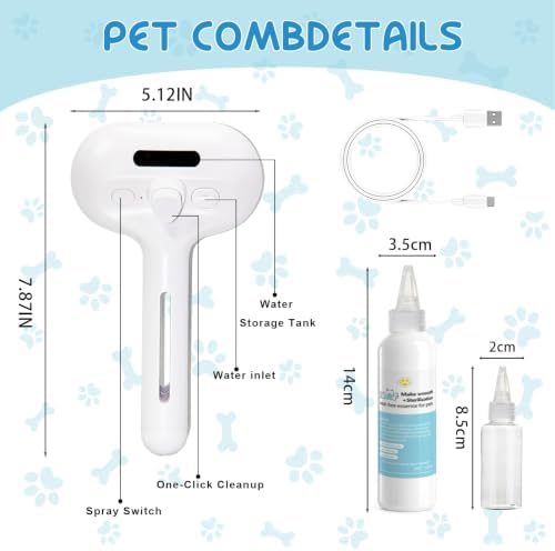 Pet Steam Brush for Cats & Dogs, Cool Mist Self-Cleaning Comb, White - Image 4